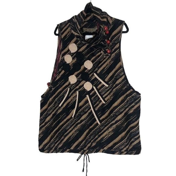Fun Lagenlook, Artistic, Black & Tan Corduroy Appliqué Tunic Top/Vest Size M - Picture 2 of 13